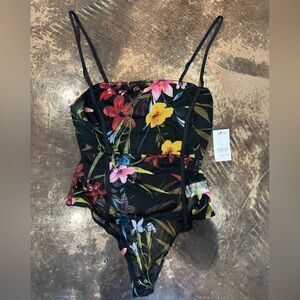 Floral Mesh Corset-Type Bodysuit